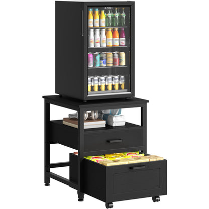 HOOBRO Modern Mini Fridge Stand with 2 Storage Drawers, Heavy Duty Riser Cart