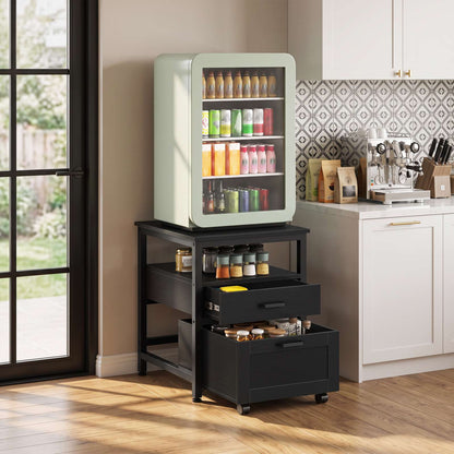 HOOBRO Modern Mini Fridge Stand with 2 Storage Drawers, Heavy Duty Riser Cart