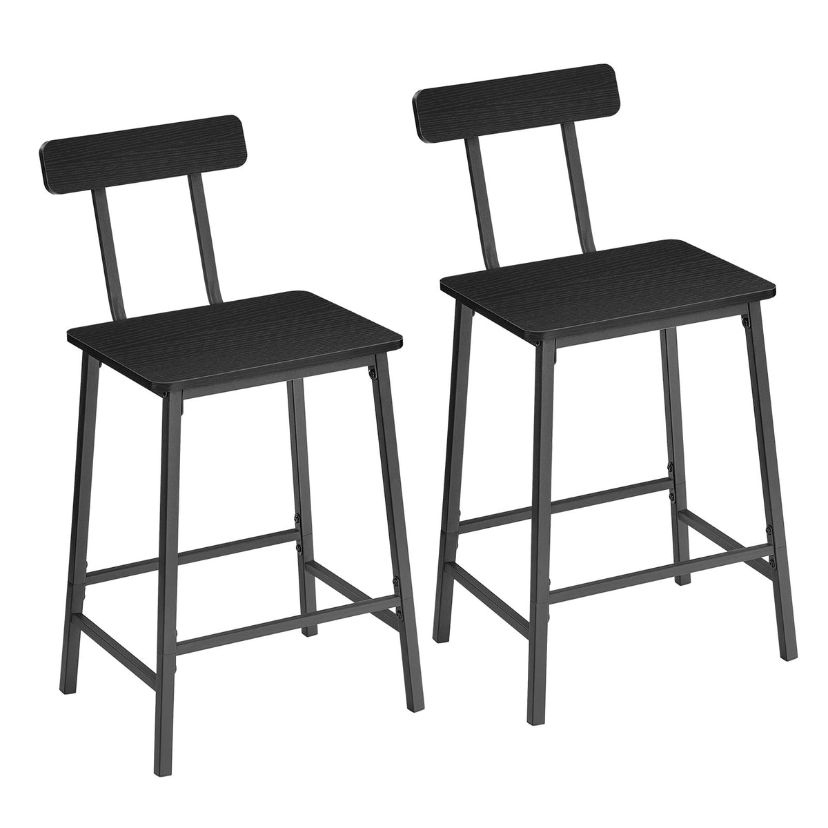 HOOBRO Modern Black Bar Stools Set of 2, Counter Height Chairs with Backrest