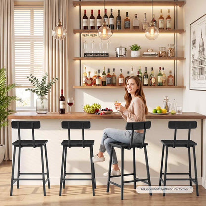 HOOBRO Modern Black Bar Stools Set of 2, Counter Height Chairs with Backrest