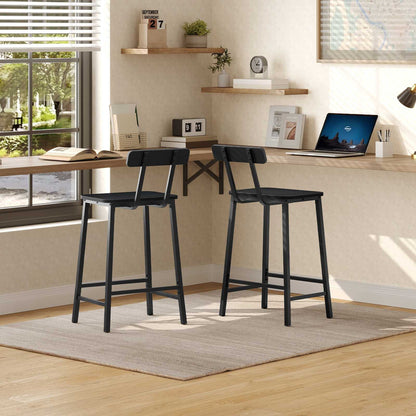 HOOBRO Modern Black Bar Stools Set of 2, Counter Height Chairs with Backrest