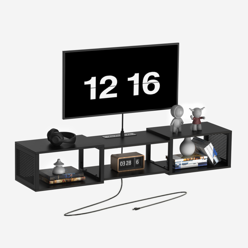 HOOBRO Floating TV Stand Wall Mounted with Power Outlet, Floating Entertainment Center for 55 inch TVs, Wall Mounted Entertainment Shelf with Storage, for Living Room, Bedroom