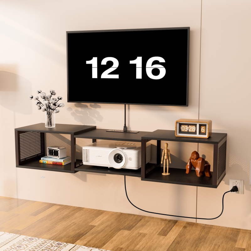 HOOBRO Floating TV Stand Wall Mounted with Power Outlet, Floating Entertainment Center for 55 inch TVs, Wall Mounted Entertainment Shelf with Storage, for Living Room, Bedroom