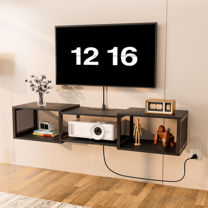 HOOBRO Floating TV Stand Wall Mounted with Power Outlet, Floating Entertainment Center for 55 inch TVs, Wall Mounted Entertainment Shelf with Storage, for Living Room, Bedroom