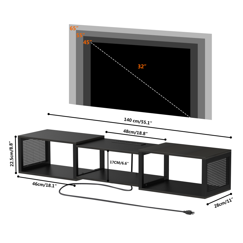 HOOBRO Floating TV Stand Wall Mounted with Power Outlet, Floating Entertainment Center for 65 inch TVs, Wall Mounted Entertainment Shelf with Storage, for Living Room, Bedroom