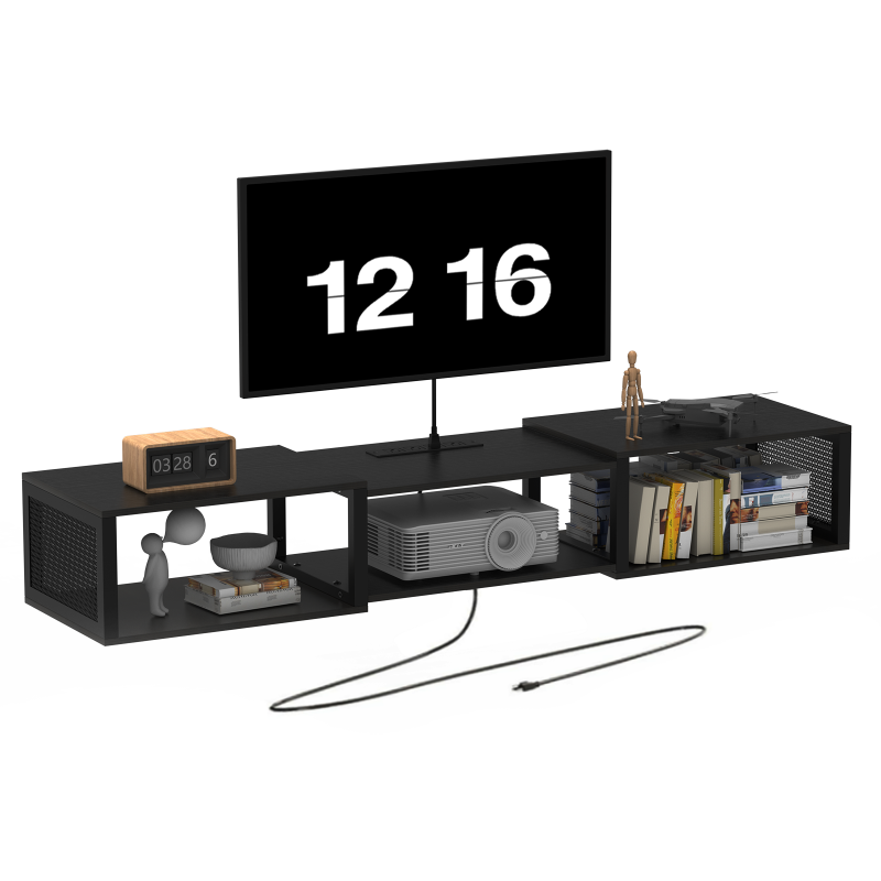 HOOBRO Floating TV Stand Wall Mounted with Power Outlet, Floating Entertainment Center for 65 inch TVs, Wall Mounted Entertainment Shelf with Storage, for Living Room, Bedroom