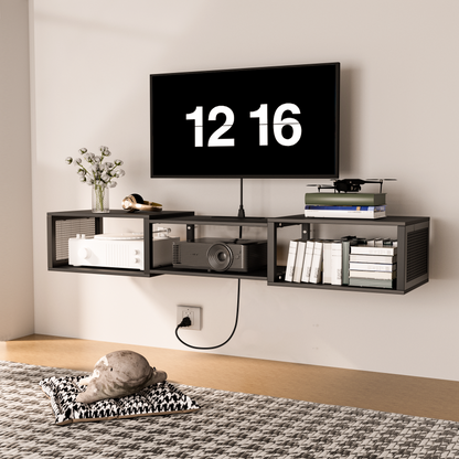 HOOBRO Floating TV Stand Wall Mounted with Power Outlet, Floating Entertainment Center for 65 inch TVs, Wall Mounted Entertainment Shelf with Storage, for Living Room, Bedroom