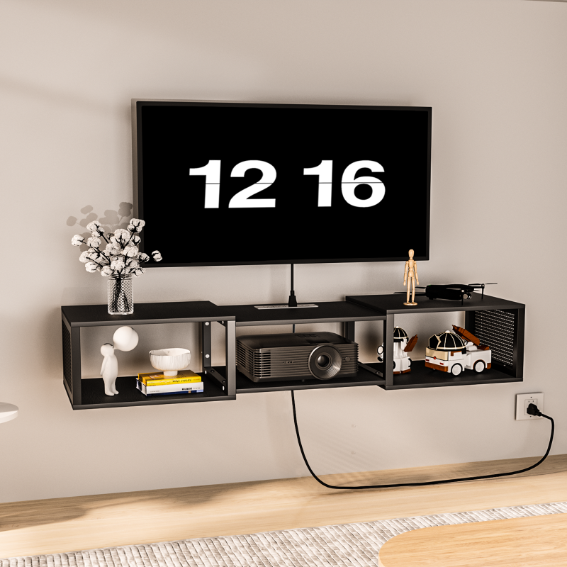 HOOBRO Floating TV Stand Wall Mounted with Power Outlet, Floating Entertainment Center for 65 inch TVs, Wall Mounted Entertainment Shelf with Storage, for Living Room, Bedroom