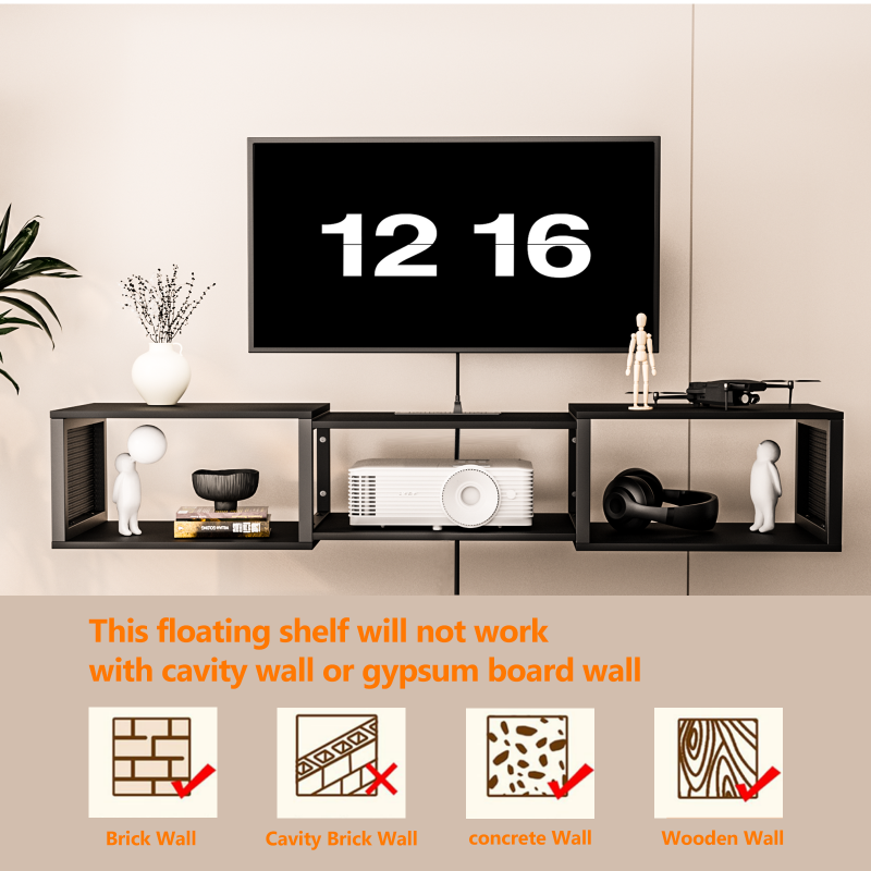 HOOBRO Floating TV Stand Wall Mounted with Power Outlet, Floating Entertainment Center for 65 inch TVs, Wall Mounted Entertainment Shelf with Storage, for Living Room, Bedroom