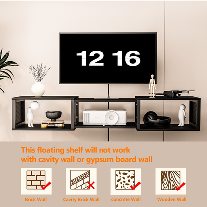 HOOBRO Floating TV Stand Wall Mounted with Power Outlet, Floating Entertainment Center for 65 inch TVs, Wall Mounted Entertainment Shelf with Storage, for Living Room, Bedroom