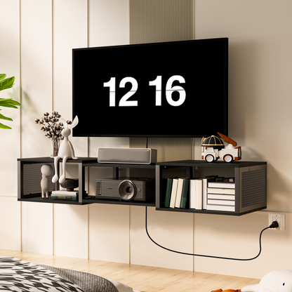 HOOBRO Floating TV Stand Wall Mounted with Power Outlet, Floating Entertainment Center for 65 inch TVs, Wall Mounted Entertainment Shelf with Storage, for Living Room, Bedroom