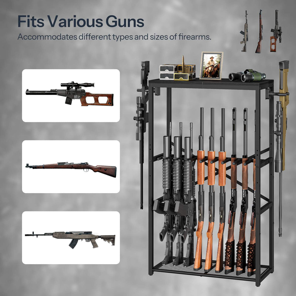 HOOBRO Heavy Duty Metal Rifle Rack Free Standing Shotgun Storage Display Stand