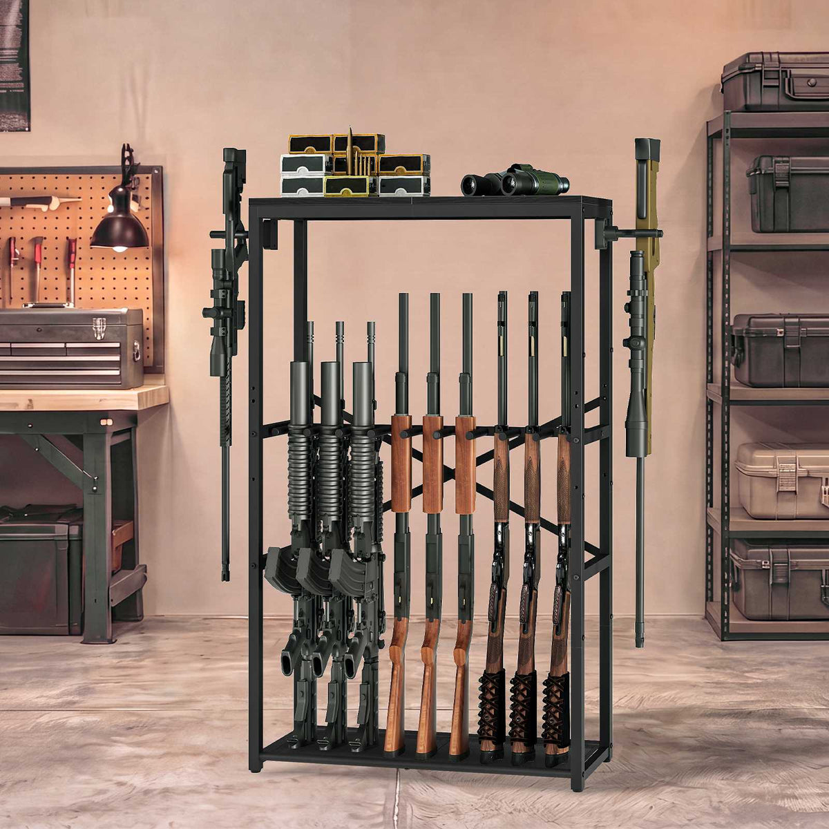 HOOBRO Heavy Duty Metal Rifle Rack Free Standing Shotgun Storage Display Stand
