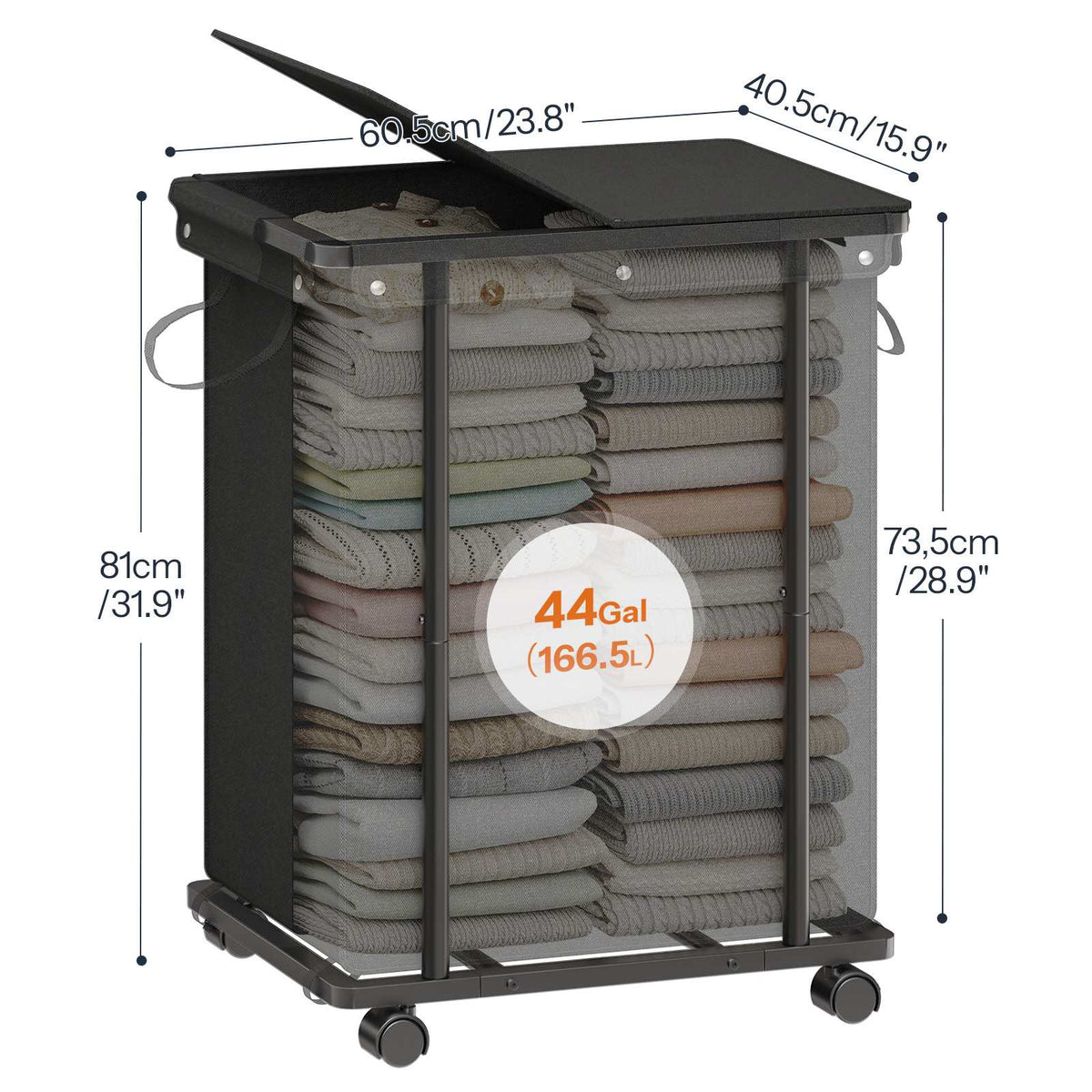 HOOBRO Rolling Laundry Hamper with Lid and Heavy Duty Storage Basket