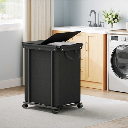 HOOBRO Rolling Laundry Hamper with Lid and Heavy Duty Storage Basket