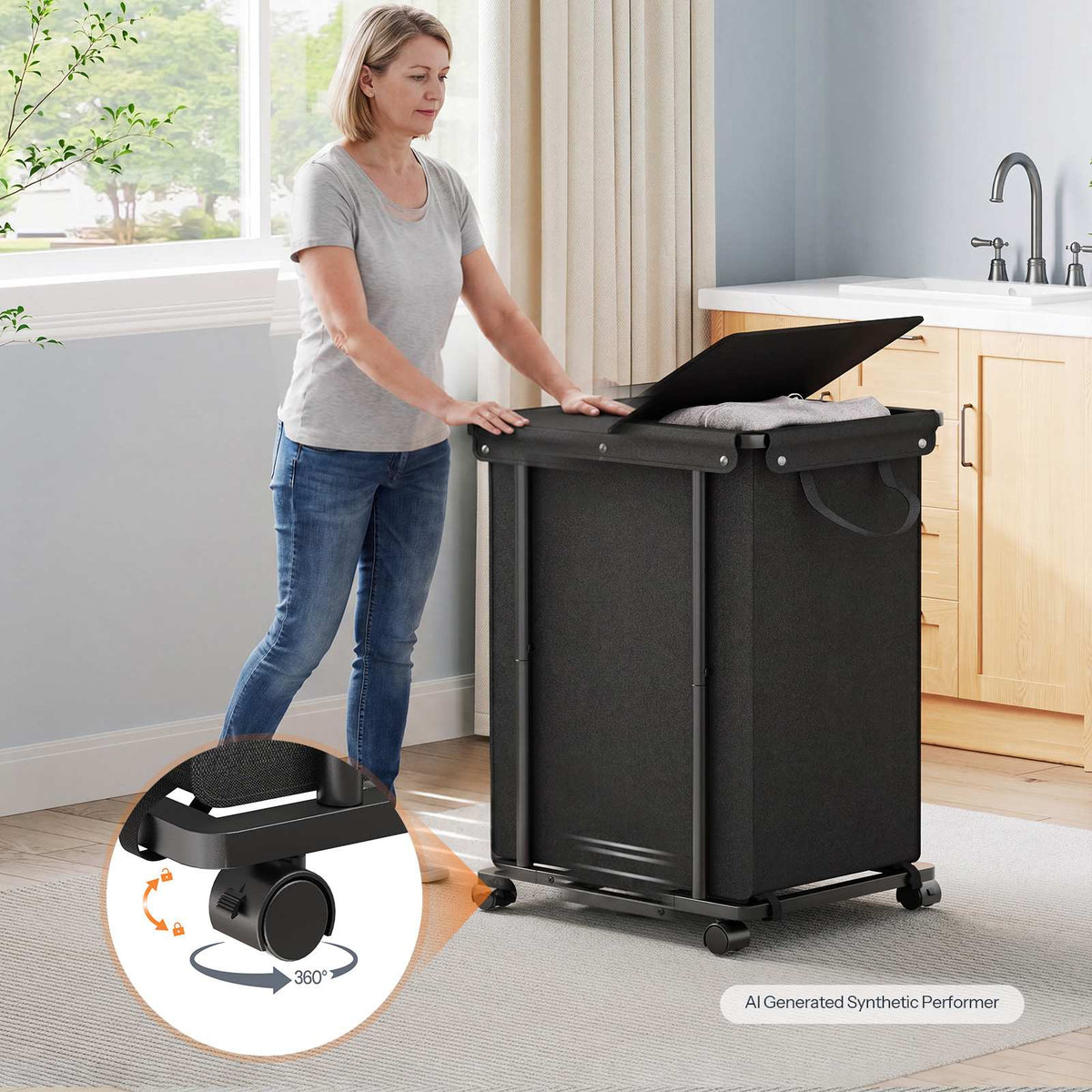 HOOBRO Rolling Laundry Hamper with Lid and Heavy Duty Storage Basket