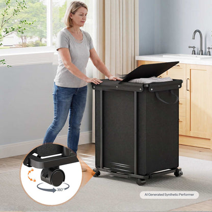 HOOBRO Rolling Laundry Hamper with Lid and Heavy Duty Storage Basket