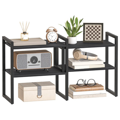 HOOBRO Desk Shelf Organizer, Adjustable Desktop Bookshelf, 2-Tier Shelf for Top of Desk, Wooden Office Storage Rack, for Office, Study, Kitchen, Dorm