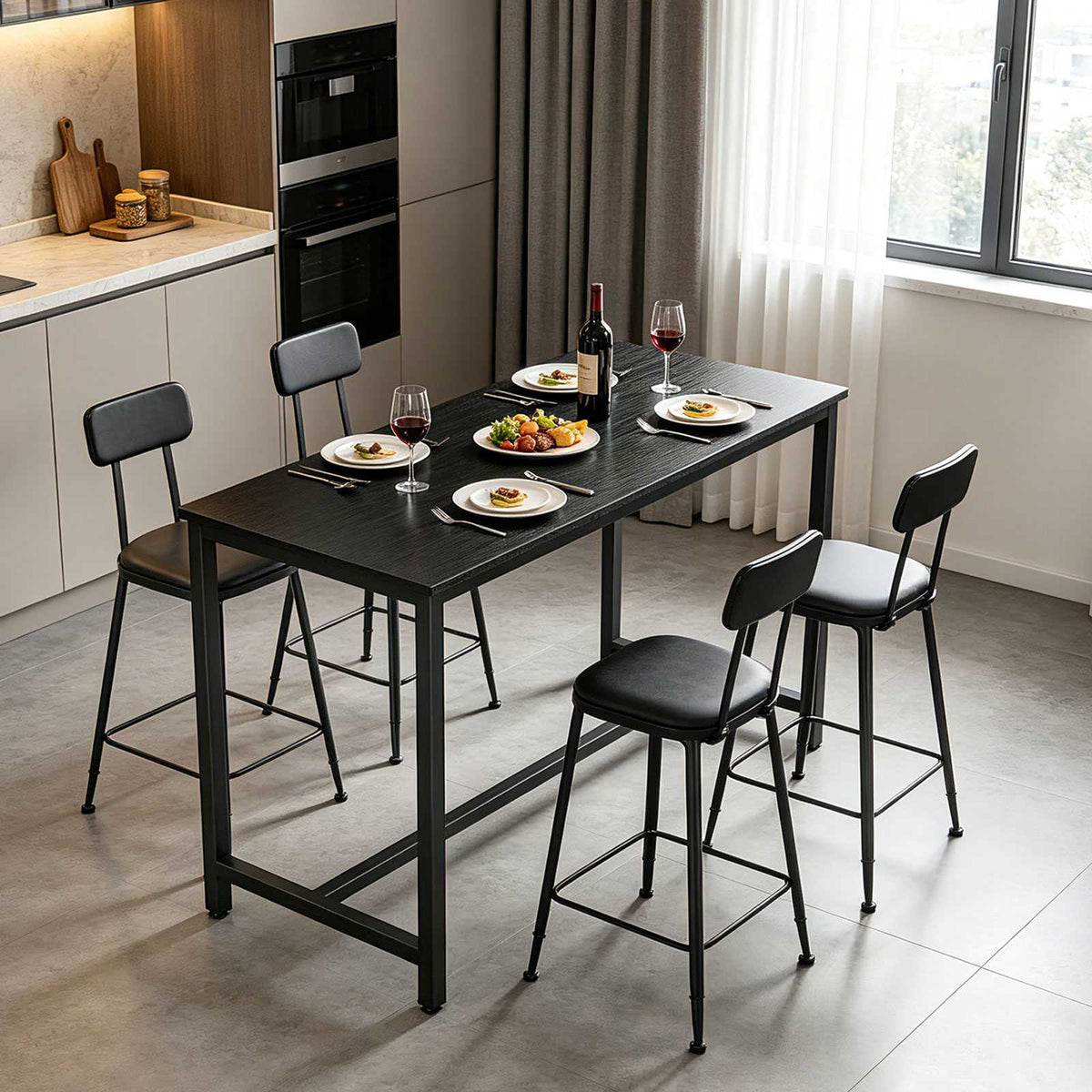HOOBRO Modern Black Pub Bar Table, Narrow Counter Height Dining Table for Kitchen