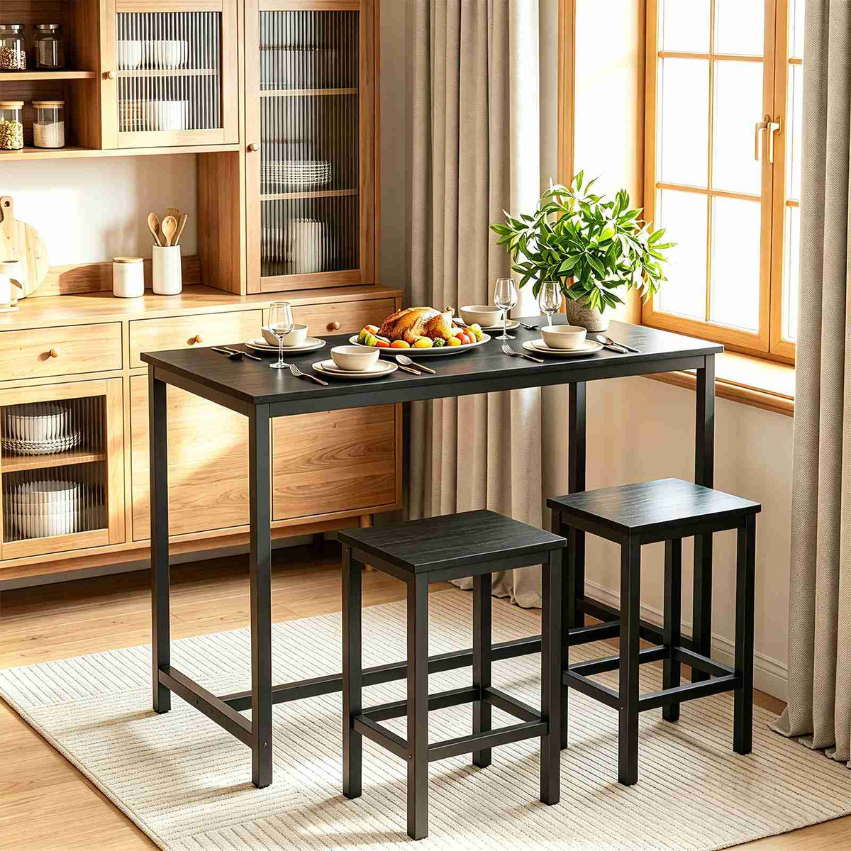 HOOBRO Modern Black Pub Bar Table, Narrow Counter Height Dining Table for Kitchen