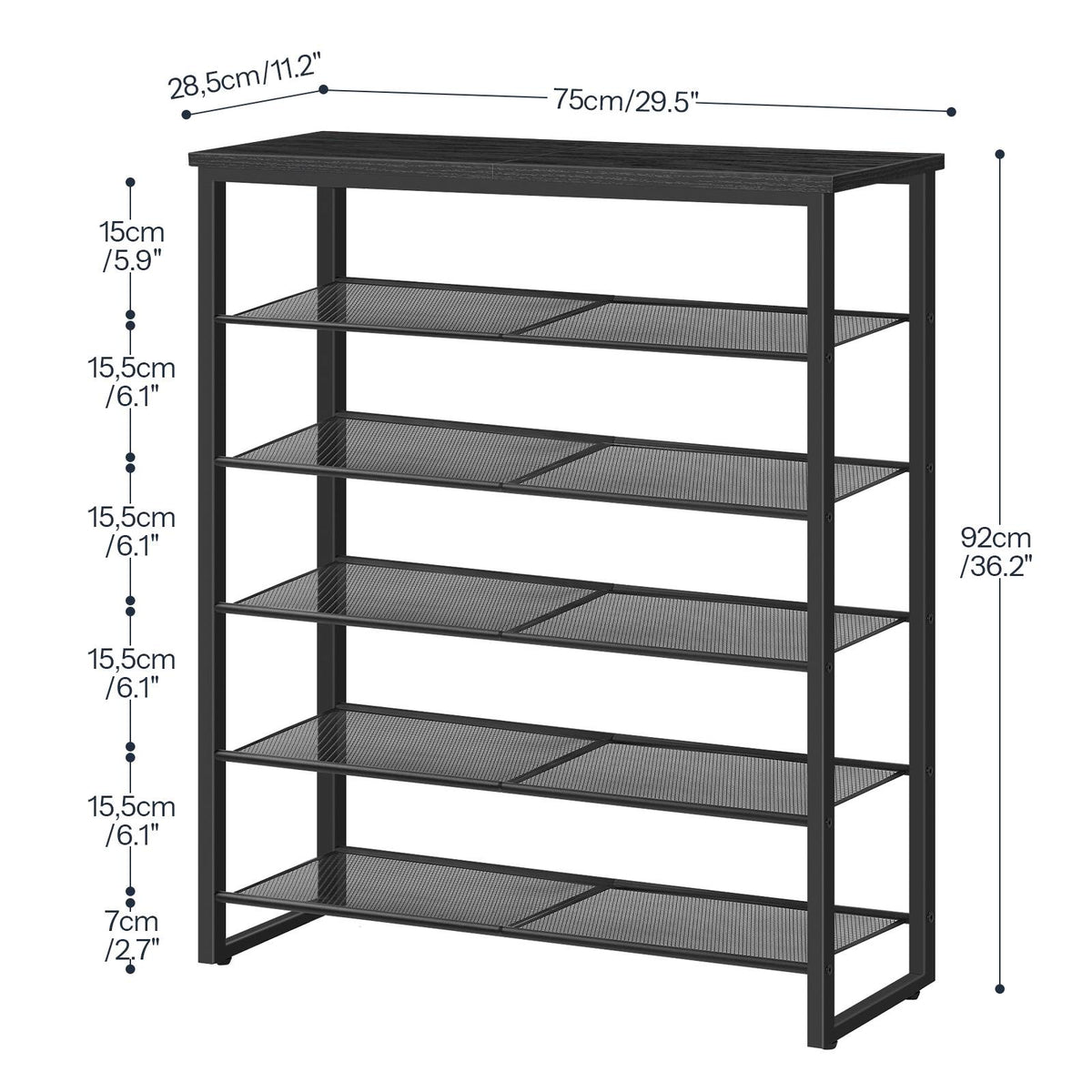 HOOBRO 6-Tier Metal Shoe Rack with Wood Top, Freestanding Entryway Organizer