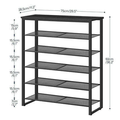 HOOBRO 6-Tier Metal Shoe Rack with Wood Top, Freestanding Entryway Organizer