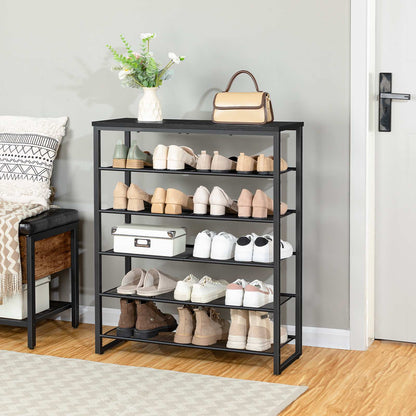 HOOBRO 6-Tier Metal Shoe Rack with Wood Top, Freestanding Entryway Organizer