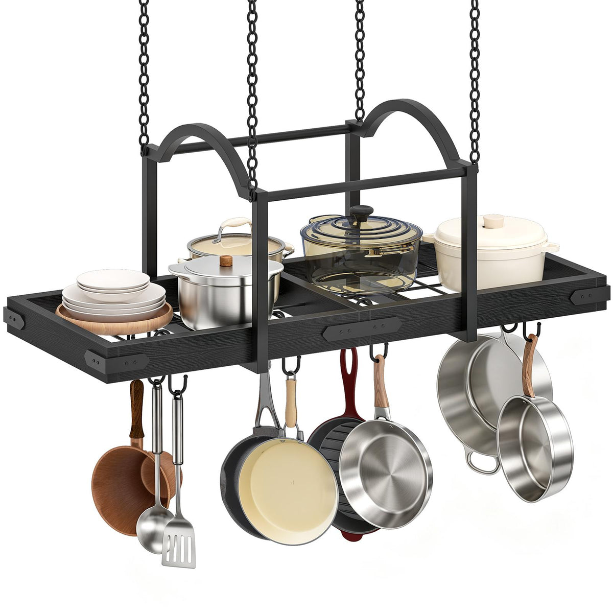HOOBRO Ceiling Mounted Hanging Pot and Pan Rack with Hooks for Kitchen Island
