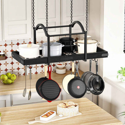 HOOBRO Ceiling Mounted Hanging Pot and Pan Rack with Hooks for Kitchen Island