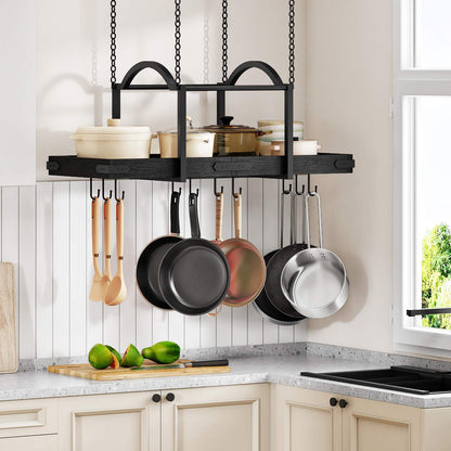 HOOBRO Ceiling Mounted Hanging Pot and Pan Rack with Hooks for Kitchen Island