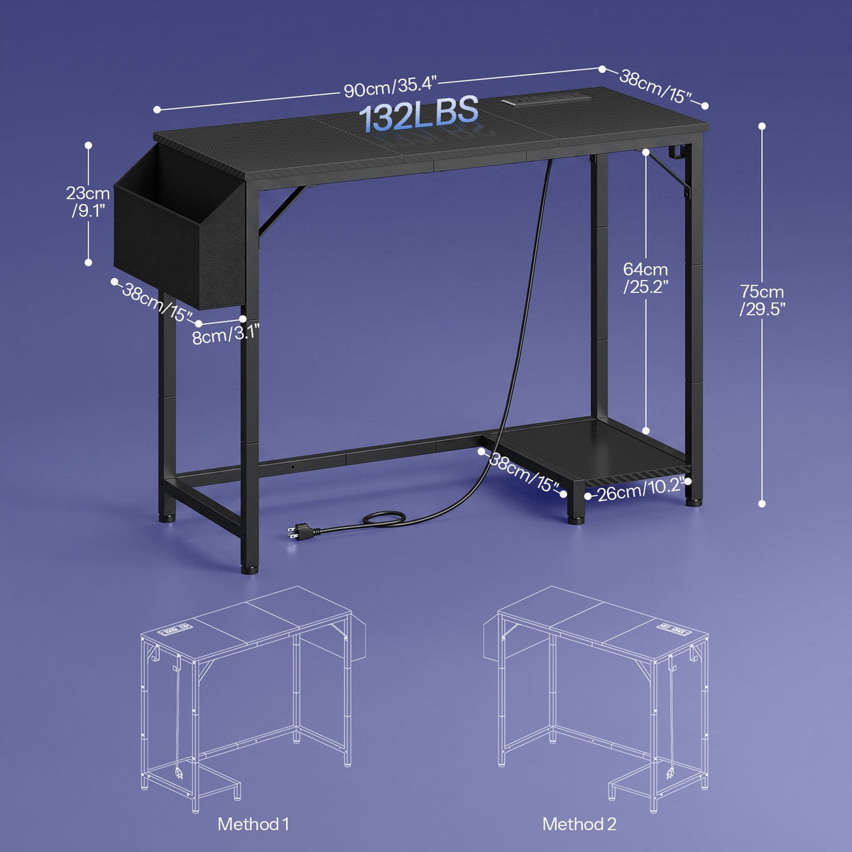 HOOBRO Modern Computer Desk with CPU Stand and Storage Pocket for Home Office