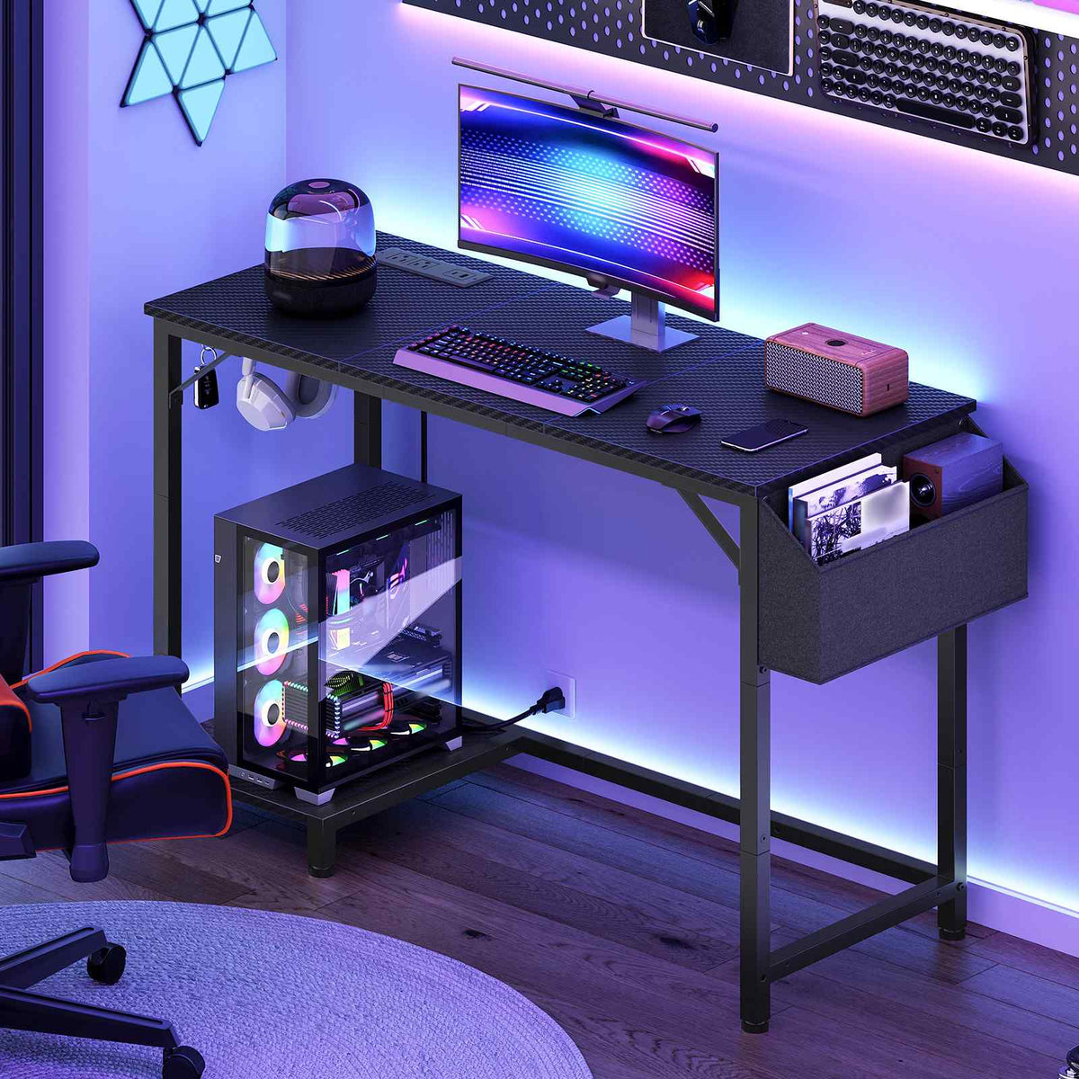 HOOBRO Modern Computer Desk with CPU Stand and Storage Pocket for Home Office
