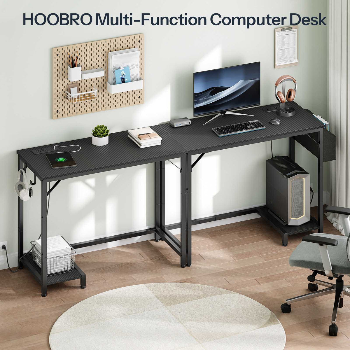 HOOBRO Modern Computer Desk with CPU Stand and Storage Pocket for Home Office