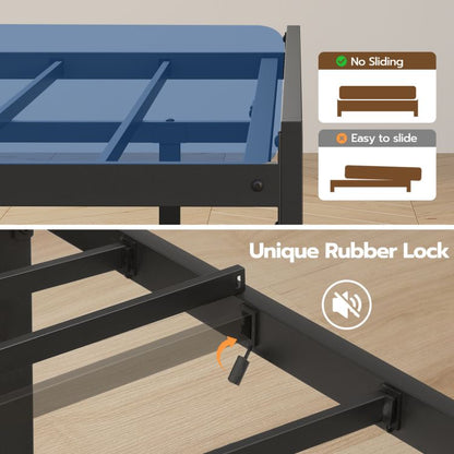 HOOBRO Full Size Bed Frame with Charging Station and LED Lights Noise-Free No Box Springs Needed