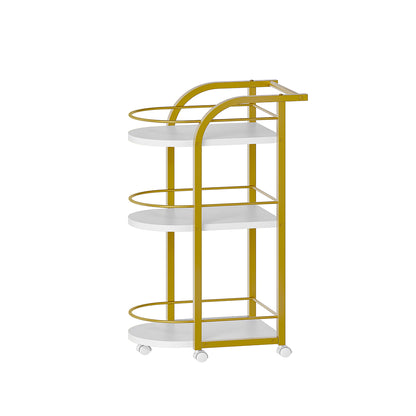 HOOBRO 3-Tier Bar Cart, Home Bar Serving Cart with Fence and Wheels, for Dining Room, Living Room, Garden, Party, White and Gold
