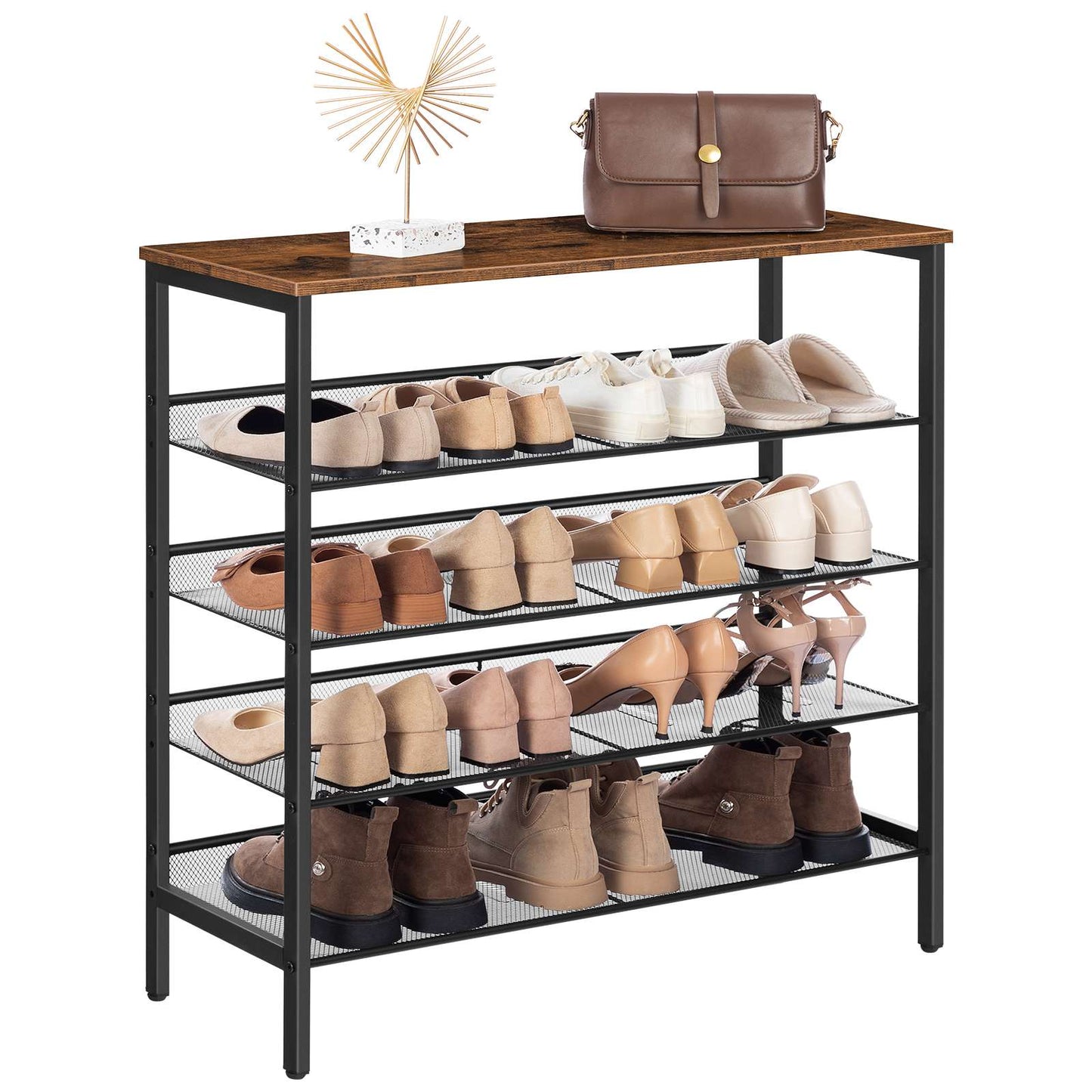 HOOBRO Industrial 5-Tier Shoe Rack Organizer for Entryway with Mesh Shelf