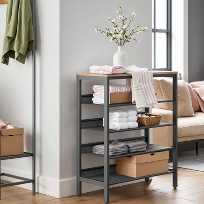 HOOBRO Industrial 5-Tier Shoe Rack Organizer for Entryway with Mesh Shelf