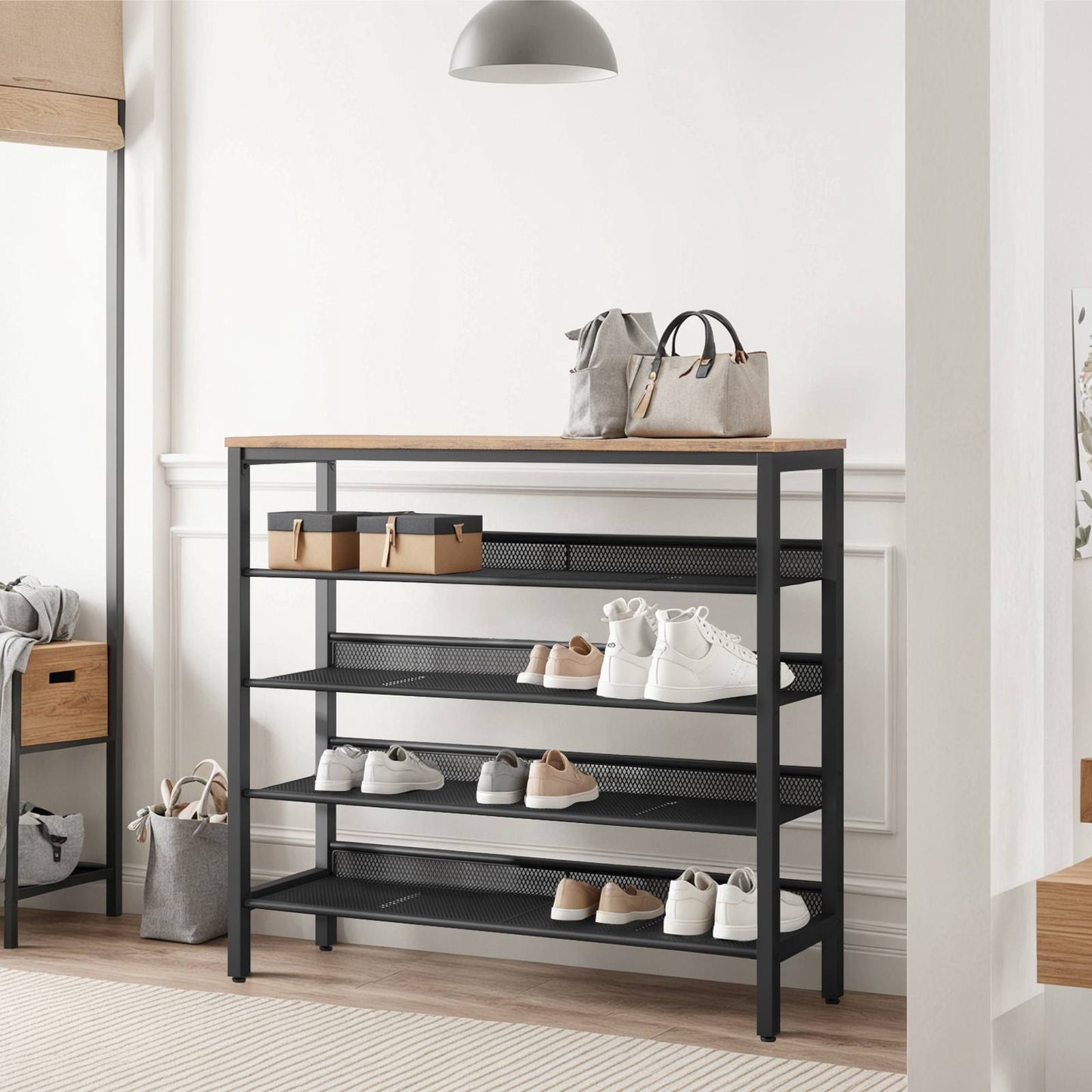 HOOBRO Industrial 5-Tier Shoe Rack Organizer for Entryway with Mesh Shelf
