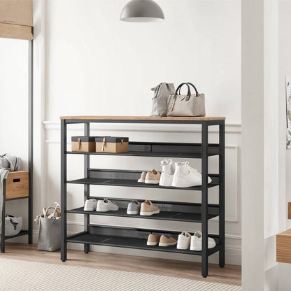 HOOBRO Industrial 5-Tier Shoe Rack Organizer for Entryway with Mesh Shelf