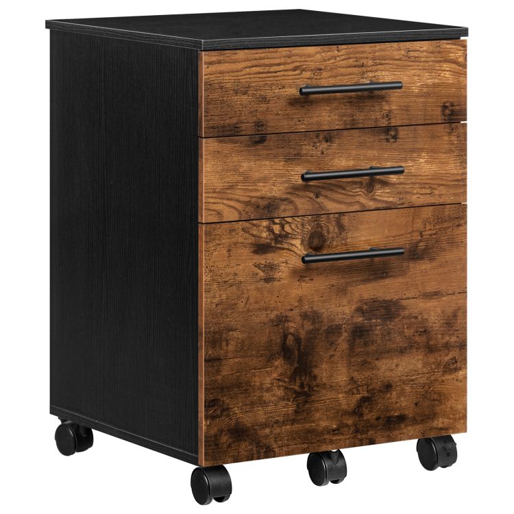 HOOBRO File Cabinet, 3 Drawers Wooden Filing Cabinet, Rolling Office Cabinet for A4/Letter Size, Under Desk Cabinet, Office Storage Drawers, Hanging File Folders