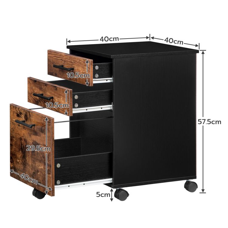 HOOBRO File Cabinet, 3 Drawers Wooden Filing Cabinet, Rolling Office Cabinet for A4/Letter Size, Under Desk Cabinet, Office Storage Drawers, Hanging File Folders