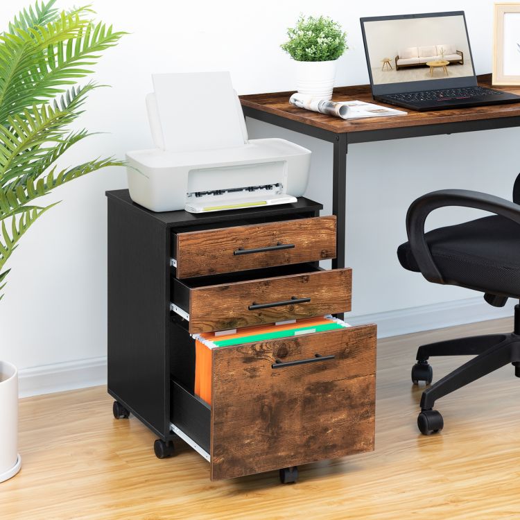 HOOBRO File Cabinet, 3 Drawers Wooden Filing Cabinet, Rolling Office Cabinet for A4/Letter Size, Under Desk Cabinet, Office Storage Drawers, Hanging File Folders