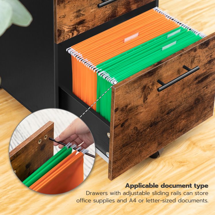 HOOBRO File Cabinet, 3 Drawers Wooden Filing Cabinet, Rolling Office Cabinet for A4/Letter Size, Under Desk Cabinet, Office Storage Drawers, Hanging File Folders