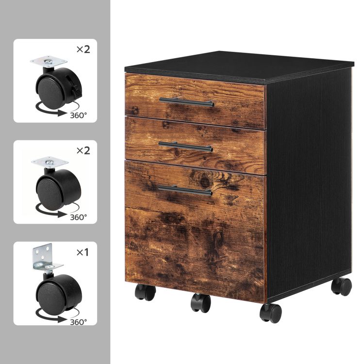 HOOBRO File Cabinet, 3 Drawers Wooden Filing Cabinet, Rolling Office Cabinet for A4/Letter Size, Under Desk Cabinet, Office Storage Drawers, Hanging File Folders