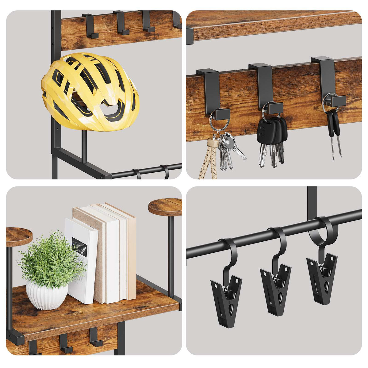 HOOBRO Wall Mounted Motorcycle Helmet Rack with LED Lights and Gear Hooks