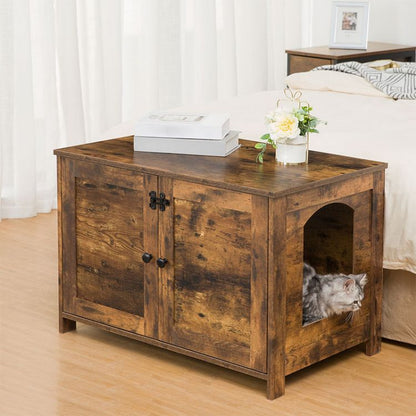 HOOBRO Litter Box Enclosure, Cat Litter Box Furniture Hidden with Divider, Hidden Litter Box Large Litter Box Furniture, Wooden Pet House, End Side Table, Living Room, Bedroom