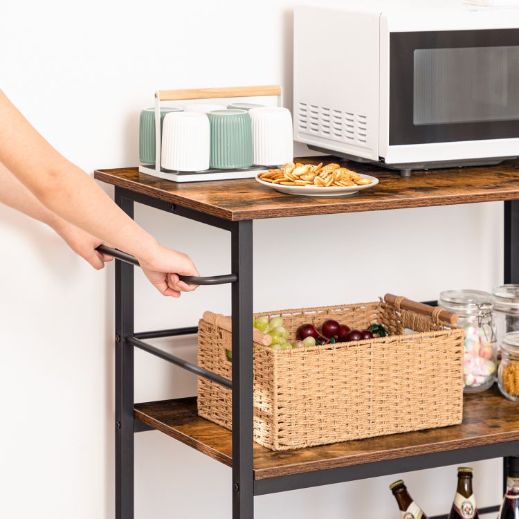 HOOBRO Kitchen Island with Storage,Industrial Kitchen Counter with Hooks and Side Enclosures, 3 Tier Kitchen Cart with Large Workstation, Saving Space, Easy Assembly