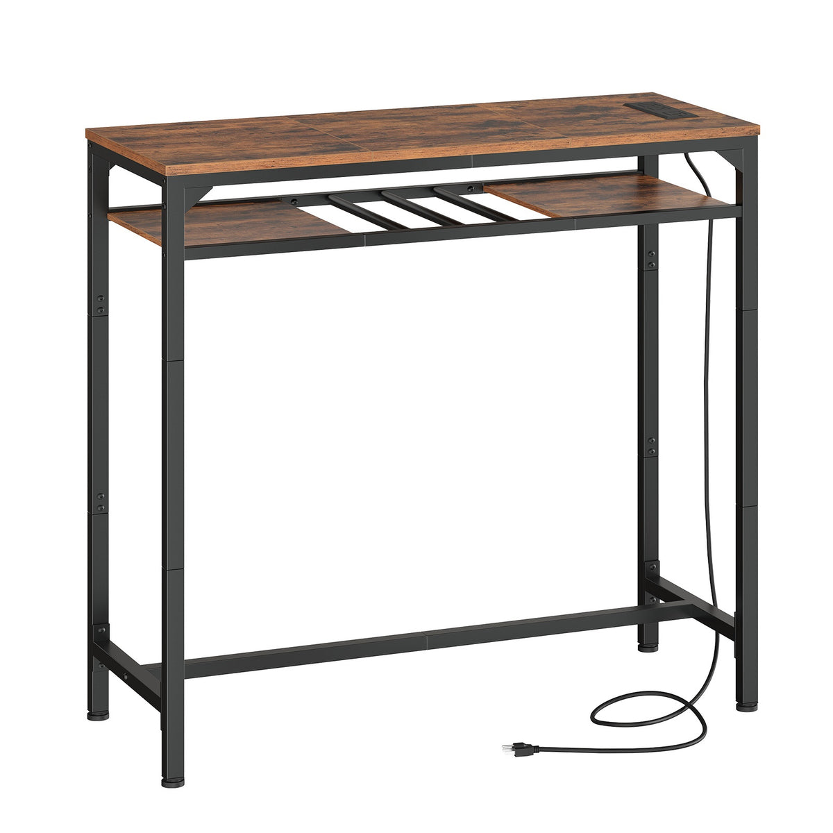 HOOBRO Industrial Slim Bar Table with Charging Station and Storage Shelf