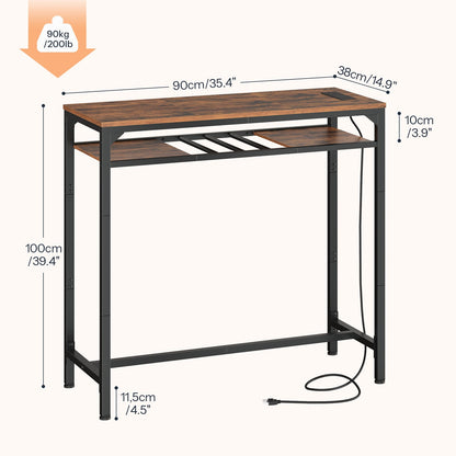 HOOBRO Industrial Slim Bar Table with Charging Station and Storage Shelf