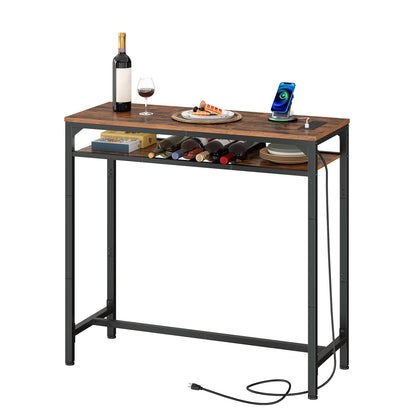 HOOBRO Industrial Slim Bar Table with Charging Station and Storage Shelf